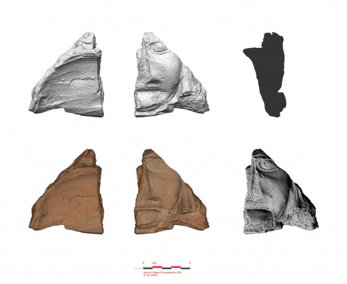Artefacte de epocă romană: fragment de antefix cu reprezentarea Medusei Gorgona (scanare 3D Călin Șuteu).